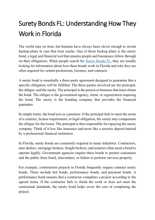 Surety Bonds FL Understanding How They Work in Florida