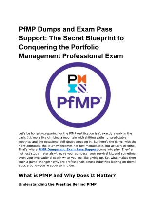 PfMP Dumps and Exam Pass Support_ The Secret Blueprint to Conquering the Portfolio Management Professional Exam