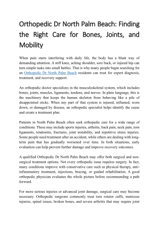 Orthopedic Dr North Palm Beach Finding the Right Care for Bones Joints and Mobility