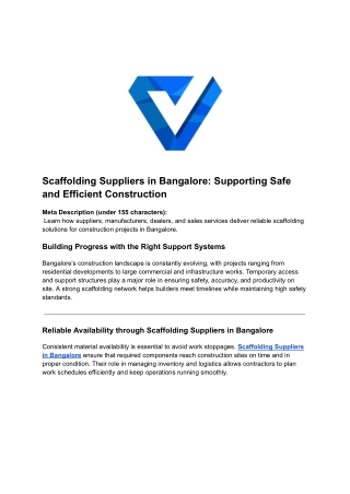 Scaffolding Suppliers in Bangalore: Supporting Safe and Efficient Construction