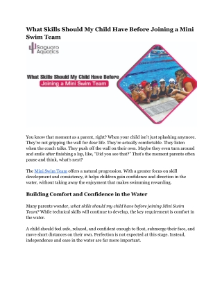 What Skills Should My Child Have Before Joining a Mini Swim Team