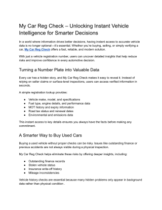 My Car Reg Check – Unlocking Instant Vehicle Intelligence for Smarter Decisions