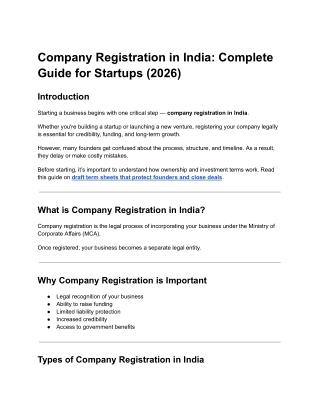 Company Registration in India Complete Guide for Startups (2026)