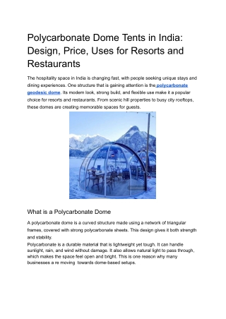 Polyc‌arbonate Dome Tent‍‍s i‌n India: Design, P‍rice, Uses for Resort‌s and Res