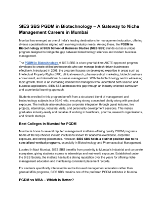 SIES SBS PGDM in Biotechnology – A Gateway to Niche Management Careers in Mumbai