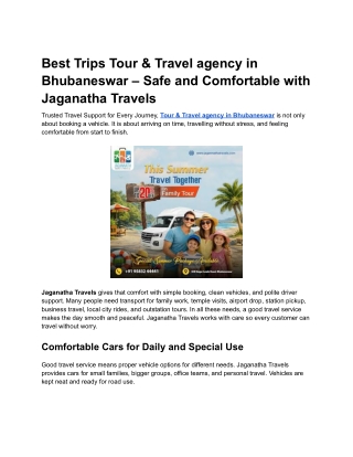 Best Trips Tour & Travel agency in Bhubaneswar – Safe and Comfortable with Jaganatha Travels