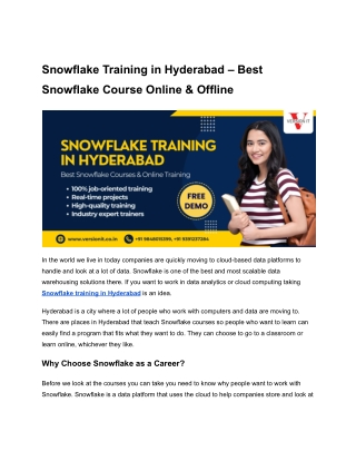 Snowflake Training in Hyderabad – Best Snowflake Course Online & Offline
