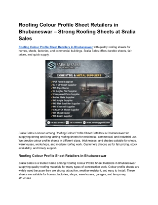 Roofing Colour Profile Sheet Retailers in Bhubaneswar – Strong Roofing Sheets at