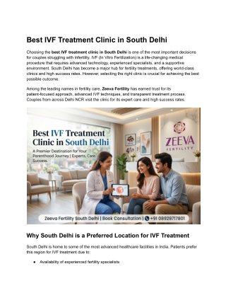 Top IVF Treatment Clinic in South Delhi | Zeeva Fertility Experts Care
