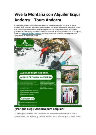 Vive la Montaña con Alquiler Esqui Andorra – Tours Andorra