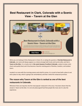 Best Restaurant in Clark, Colorado with a Scenic View – Tavern at the Glen