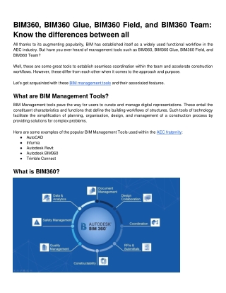 Difference between BIM360, BIM360 Glue, BIM 360 Field, BIM360 Team