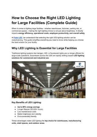How to Choose the Right LED Lighting for Large Facilities (Complete Guide)