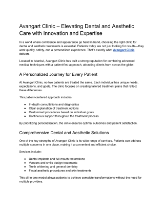 Avangart Clinic – Elevating Dental and Aesthetic Care with Innovation and Expertise