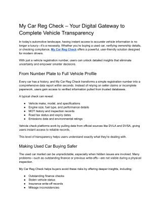 My Car Reg Check – Your Digital Gateway to Complete Vehicle Transparency_2