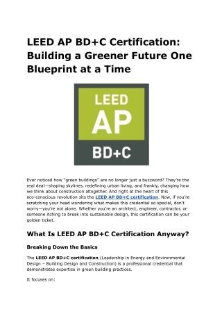 LEED AP BD C Certification_ Building a Greener Future One Blueprint at a Time