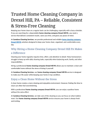 3- Trusted Home Cleaning Company in Drexel Hill, PA – Reliable, Consistent & Stress-Free Cleaning