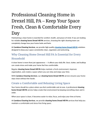 4- Professional Cleaning Home in Drexel Hill, PA – Keep Your Space Fresh, Clean & Comfortable Every Day
