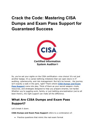 Crack the Code_ Mastering CISA Dumps and Exam Pass Support for Guaranteed Success