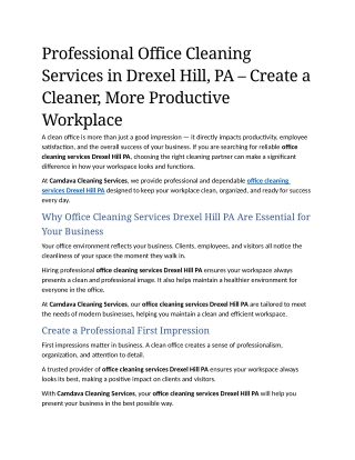 5- Professional Office Cleaning Services in Drexel Hill, PA – Create a Cleaner, More Productive Workplace