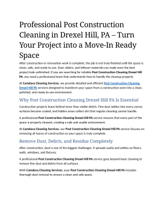 7- Professional Post Construction Cleaning in Drexel Hill, PA – Turn Your Project into a Move-In Ready Space