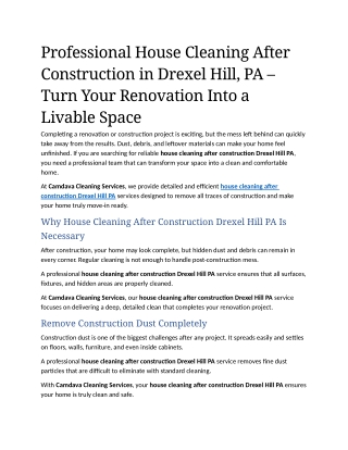 8- Professional House Cleaning After Construction in Drexel Hill, PA – Turn Your Renovation Into a Livable Space