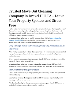 9- Trusted Move Out Cleaning Company in Drexel Hill, PA – Leave Your Property Spotless and Stress-Free