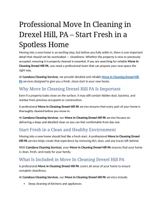 10- Professional Move In Cleaning in Drexel Hill, PA – Start Fresh in a Spotless Home