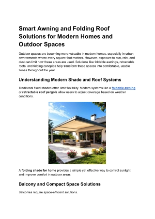 Smart Awning and Folding Roof Solutions for Modern Homes and Outdoor Spaces