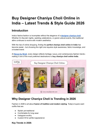 Buy Designer Chaniya Choli Online in India – Latest Trends & Style Guide 2026