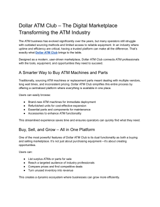 Dollar ATM Club – The Digital Marketplace Transforming the ATM Industry