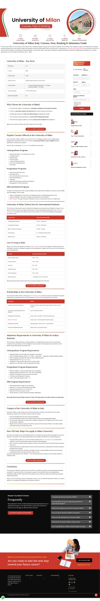 University of Milan for Indian Students