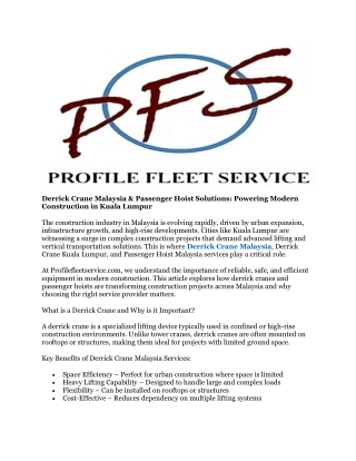 Passenger Hoist Malaysia Safe & Reliable | Profilefleet