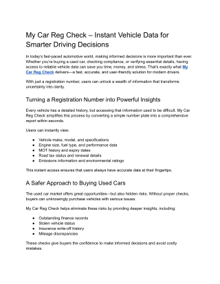 My Car Reg Check Instant Vehicle Data for Smarter Driving Decisions