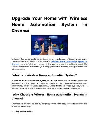 Upgrade Your Home with Wireless Home Automation System in Chennai
