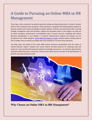 A Guide to Pursuing an Online MBA in HR Management