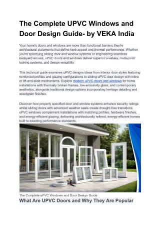 The Complete UPVC Windows and Door Design Guide- by VEKA India