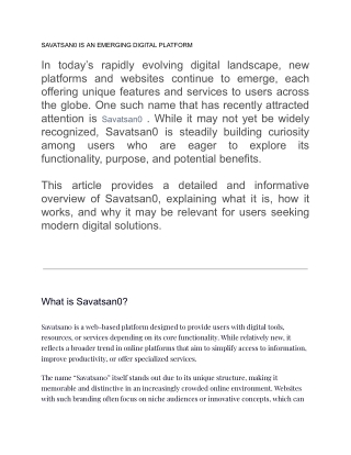 SAVATSAN0 IS AN EMERGING DIGITAL PLATFORM