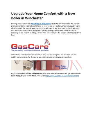 Upgrade Your Home Comfort with a New Boiler in Winchester