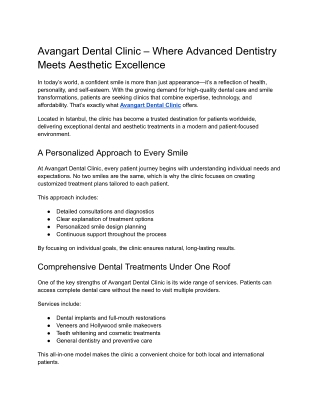 Avangart Dental Clinic – Where Advanced Dentistry Meets Aesthetic Excellence