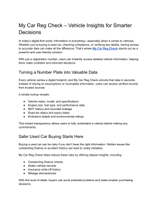 My Car Reg Check – Vehicle Insights for Smarter Decisions