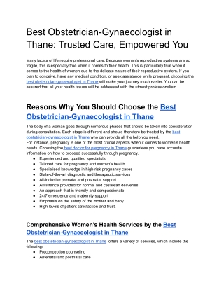 Confident Care, Empowered You- Best Obstetrician-Gynecologist in Thane