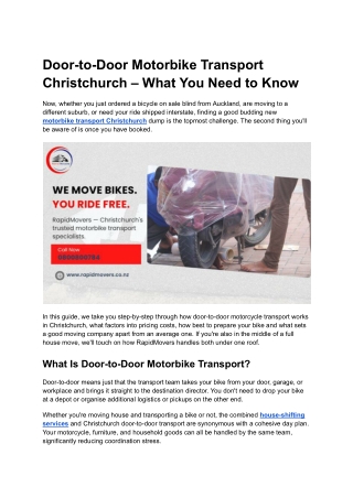 Comprehensive Guide to Door-to-Door Motorbike Transport in Christchurch