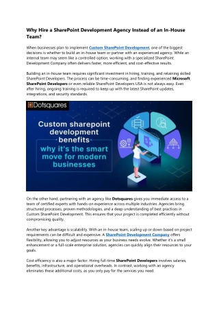Why Hire a SharePoint Development Agency Instead of an In-House Team?