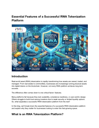 Essential Features of a Successful RWA Tokenization Platform