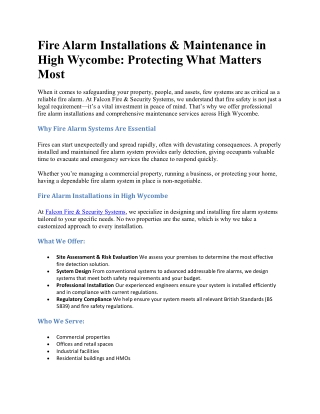 Fire Alarm Installations and Maintenance in High Wycombe Protecting What Matters Most