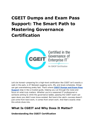 CGEIT Dumps and Exam Pass Support_ The Smart Path to Mastering Governance Certification