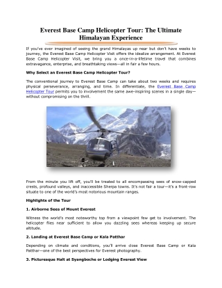 Everest Base Camp Helicopter Tour: The Ultimate Himalayan Experience