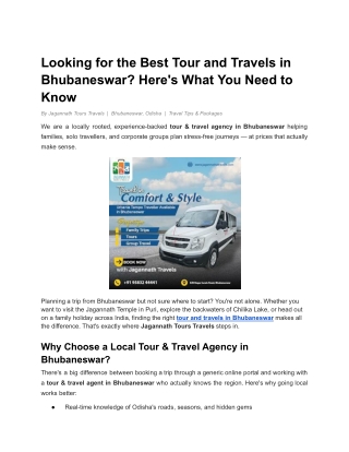 Looking for the Best Tour and Travels in Bhubaneswar Here's What You Need to Know