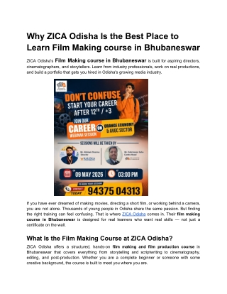 Why ZICA Odisha Is the Best Place to Learn Film Making course in Bhubaneswar